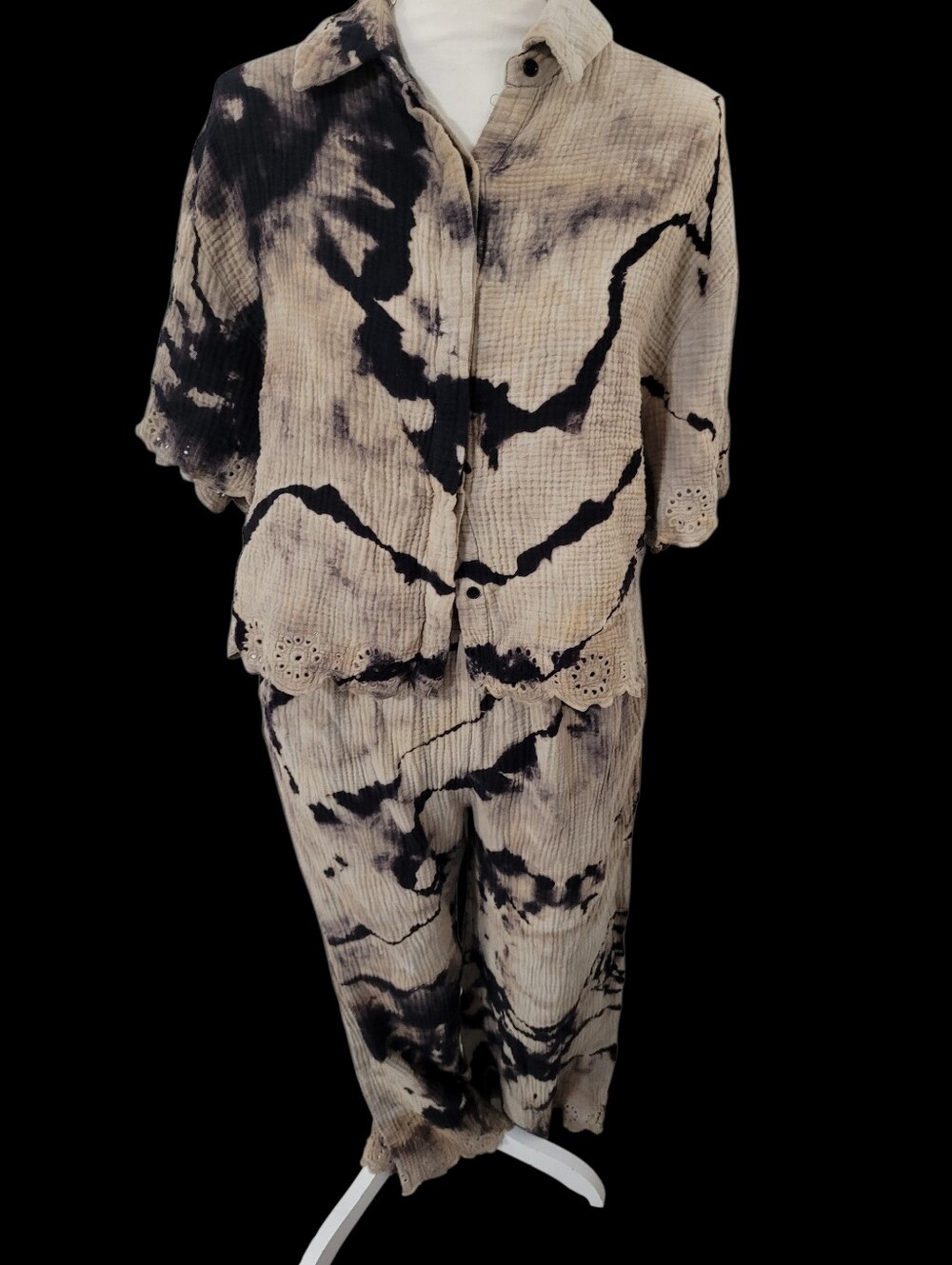 Unique Co Ord Set Button Front Tie Dye Cotton Gauze Size Large Grunge Art Goth
